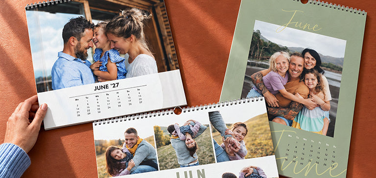 Three photo calendars in different formats with family photos