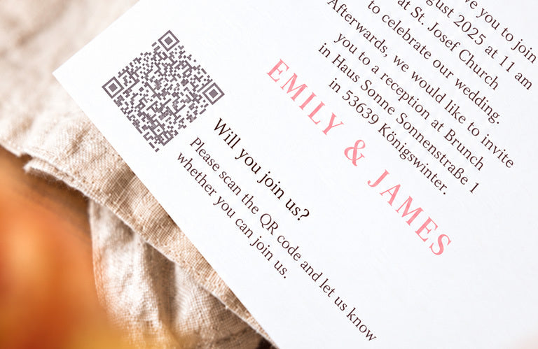 An invitation with a QR code for the digital guest list