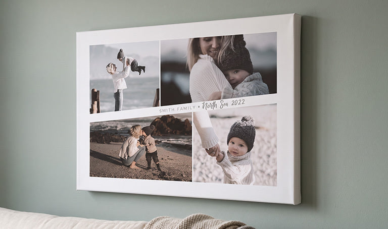 A photo canvas with four family photos and the words Smith Family, North Sea 2022